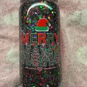 Custom Snowglobe Tumblers with Glittery Christmas Design and Festive "Merry Mami" Text for Holiday Gifts
