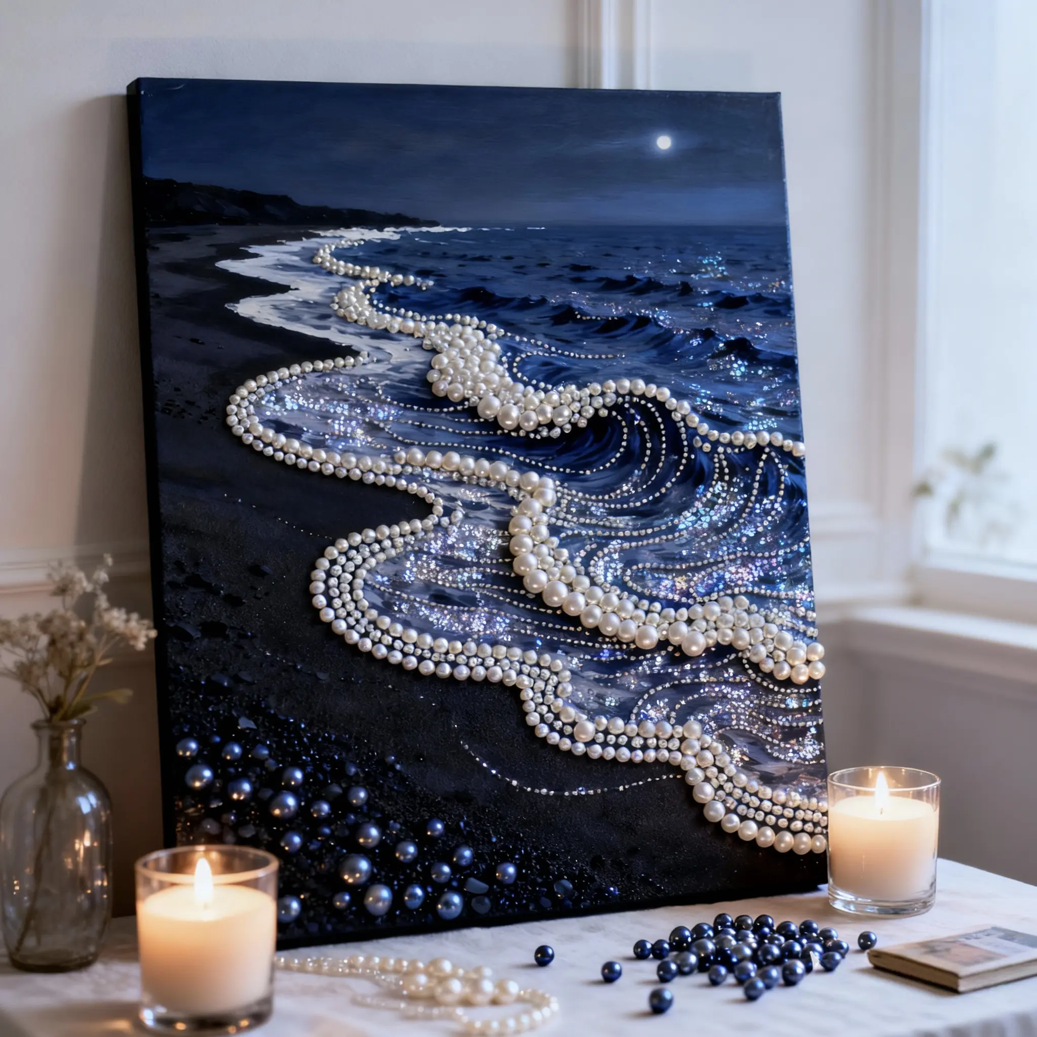 DIY Pearl Painting Full Material 1-Set - High-End Handmade Landscape Art Photo Frame, Indoor Desk Home Decor, Battery-Free Creative Gift for Home Supplies Enthusiasts