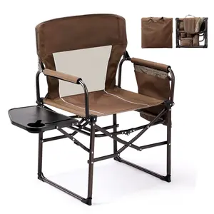 summervibes Ktaxon 1Pc Camping Chairs, Heavy Duty Folding Directors Chair with Side Table & Carry Bag, Fishing Seating for Adult, Suitable for Beach Picnic Lawn, Brown