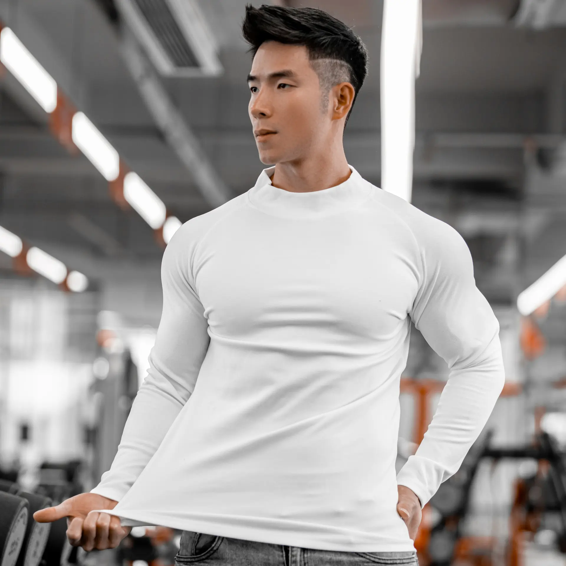 White semi high collar