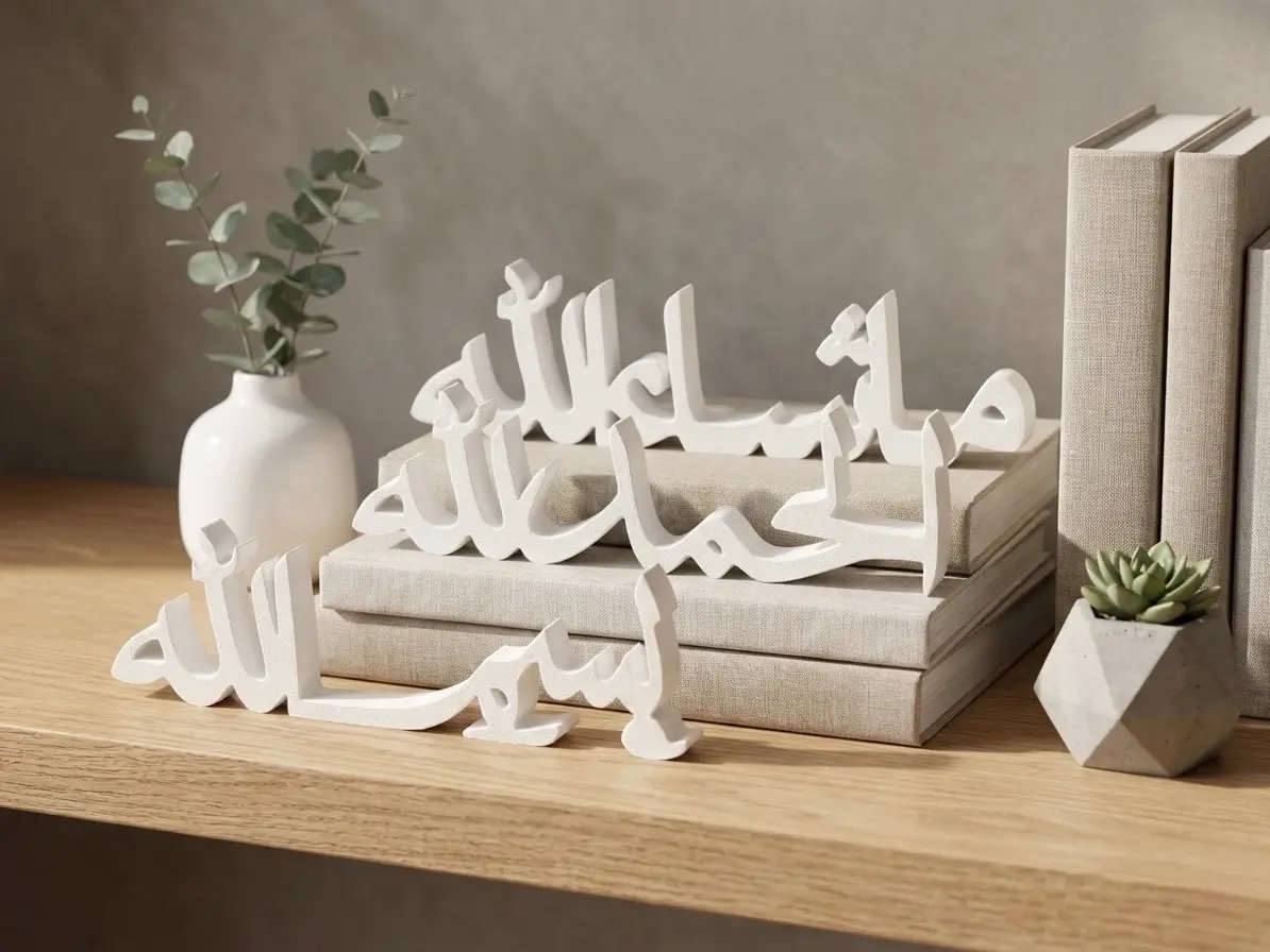 Modern Islamic Table Decor Set 3 Pieces, Bismillah Alhamdulillah Mashallah, Minimalist Arabic Calligraphy 3D Printed Art, Ramadan Eid Gift