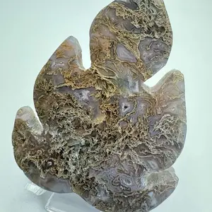 #3 Moss Agate Leaf Carving Natural Crystal - Druzzy, olive green moss on light purple agate ~ Healing, Home Decoration