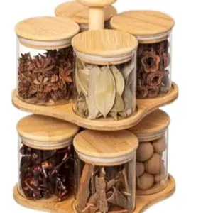 Bamboo Lazy Susan with Glass Jars - Simple Design for Your Needs