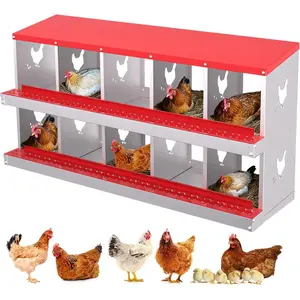 Chicken Nesting Box, 10 Compartment Metal Chicken Nesting Boxes for Chicken Coop, Large Vented Holes Chicken Laying Boxes with Rollout Egg Collection, Wall Mount Chickens Coops