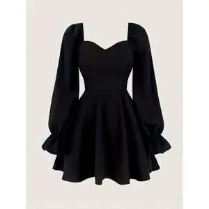 Sweetheart Neck A-Line Dress, Elegant Long Sleeve Dress, And Autumn, Women's Casual