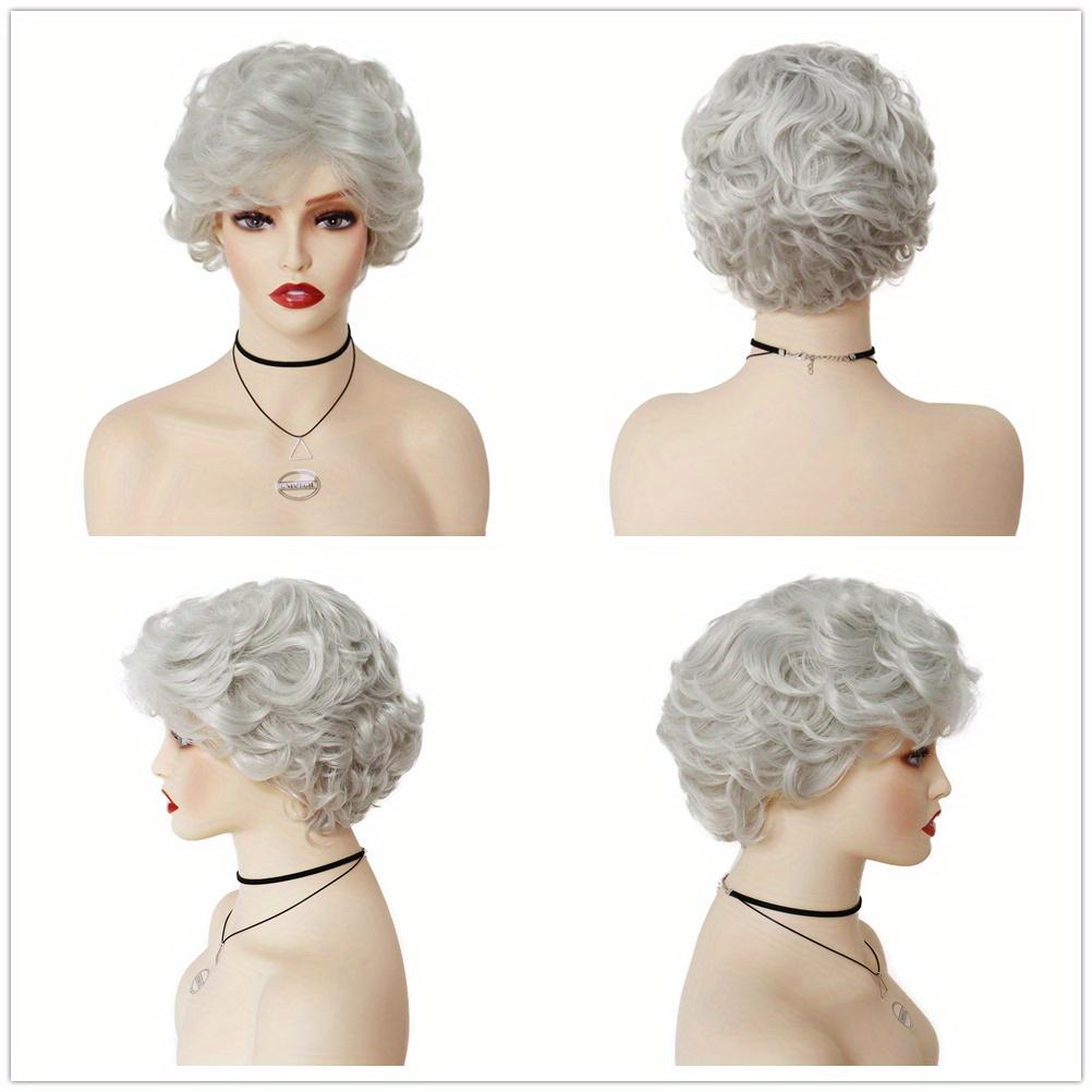GNIMEGIL - Elegant Short Grey Curly Wig with Bangs - Natural Looking Synthetic Hair for Women - High-Temperature Fiber - Loose Curly Style - Perfect for or Mother’s Gift