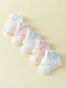 Girls' Ankle Socks 5 Pairs, Spring Summer Elastic Short Socks, Baby Princess Lace Socks, Sweet Bow Socks, Comfortable and Elegant, Soft Comfy Socks, Breathable Socks, Socks Set
