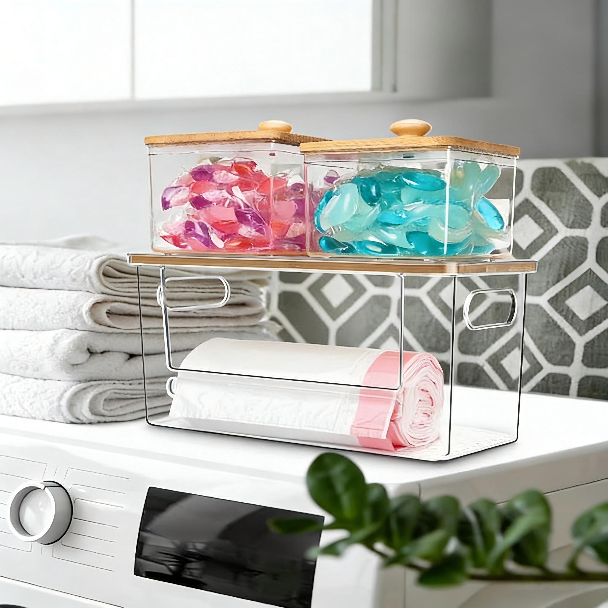 2 Pack Acrylic Trash Bag Dispenser with Bamboo Top – Extra Large Under Sink Garbage Bag Holder for Kitchen, Cabinet, Laundry Room, Pantry Organizer and Storage 2 Pack Acrylic Trash Bag Dispenser with Bamboo Top – Extra Large Under Sink Garbage Bag Holder for Kitchen, Cabinet, Laundry Room, Pantry Organizer and Storage