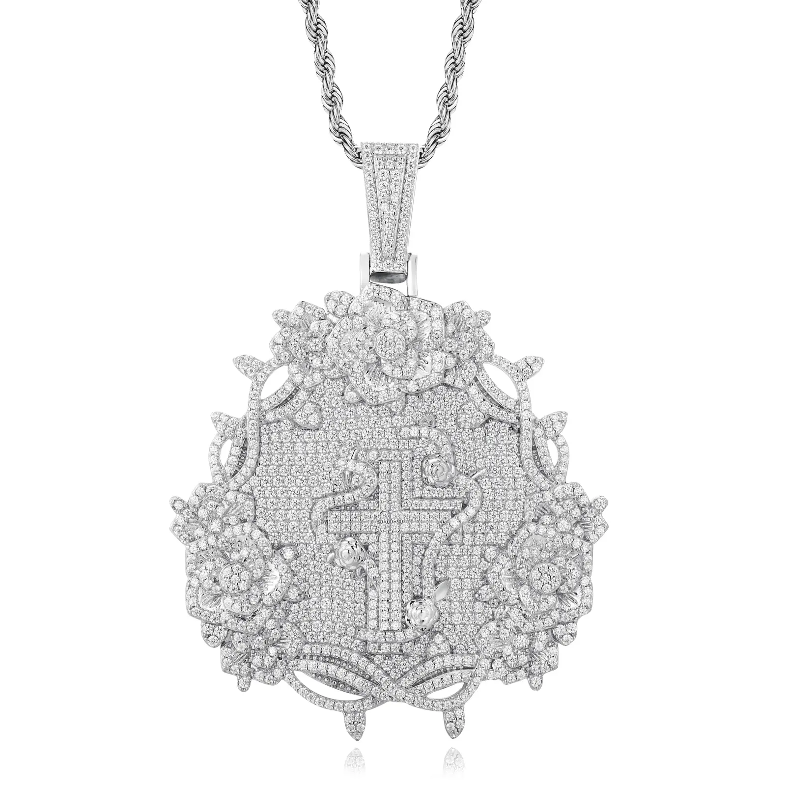 UCCIYO Rose Carving Cross Pendant P1103 18K-Gold-Plated Laboratory Handmade Moissanite S925 Silver Moissanite Pendant Necklace Men's and Women's Hip Hop Jewelry Gift [# P1103]