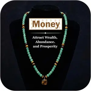 Money Manifestation Necklace – Green Aventurine & Tiger Eye Crystal Pendant | Wealth & Good Luck Charm | Long Sweater Chain | Unisex Crystal Necklace