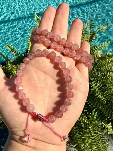 Natural Strawberry Quartz Bracelet 8mm Faceted | Adjustable Crystal Jewelry