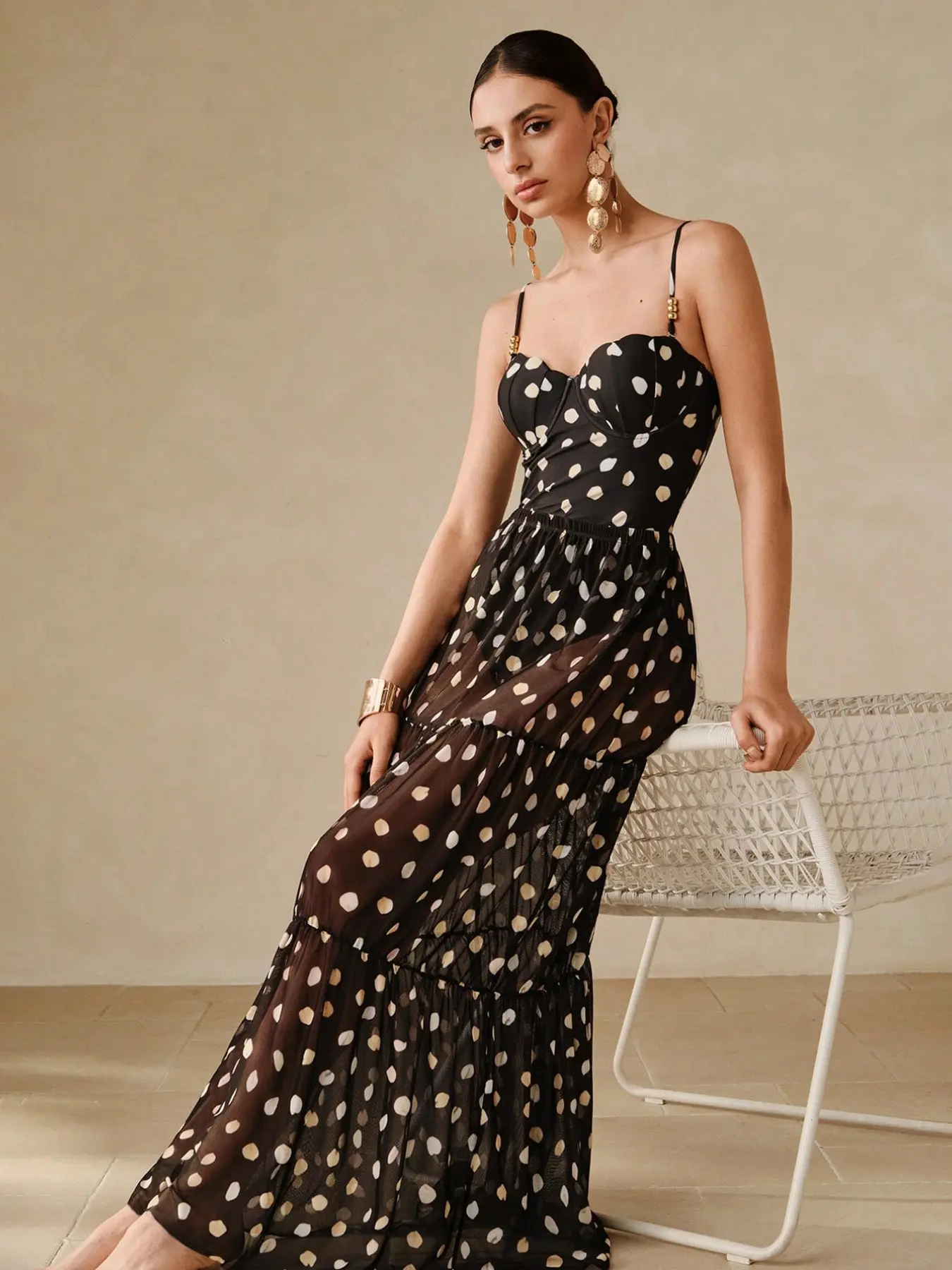 Women's Polka Dot Form-Fitting Adjustable Strap Sexy Beach One-Piece Swimsuit, Long Skirt Swimwear, Bikini Set, Swimdress Swimsuits for Vacation, Summer Swim Dress