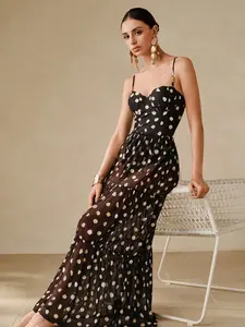 Women's Polka Dot Form-Fitting Adjustable Strap Sexy Beach One-Piece Swimsuit, Long Skirt Swimwear, Bikini Set, Swimdress Swimsuits for Vacation