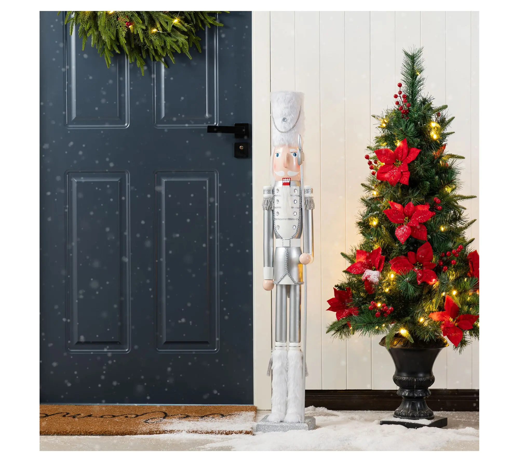 Glitzhome 42"H Christmas Silver Dressed SoldierNutcracker