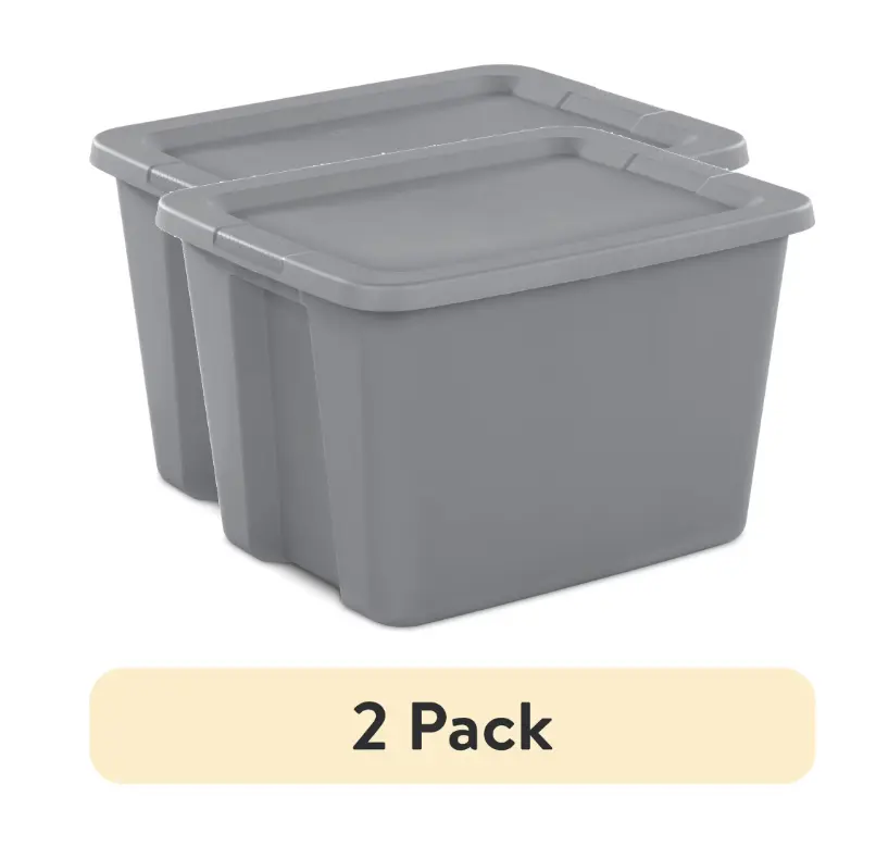 Large 18 Gallon Plastic Storage Bin with Snap On Lid Gray Organizer 2 Pack