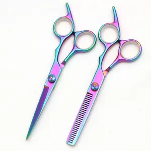 Hair Scissors Japan Stainless Professional Hairdressing Scissors Rainbow Barber Shop Gold Hair Cutting Scissors Black Thinning Shears Haircut Set