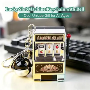 Mini Fruit Slot Machine Keychain Toy – Lucky Spinning Reel Casino Game Keychain with Bell Charm, Creative Simulation Slot Machine Model Keyring for Bag Pendant, Fun Birthday Christmas Gift for Kids Adults
