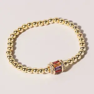 Multicolor Pave Charm Gold Beaded Bracelet