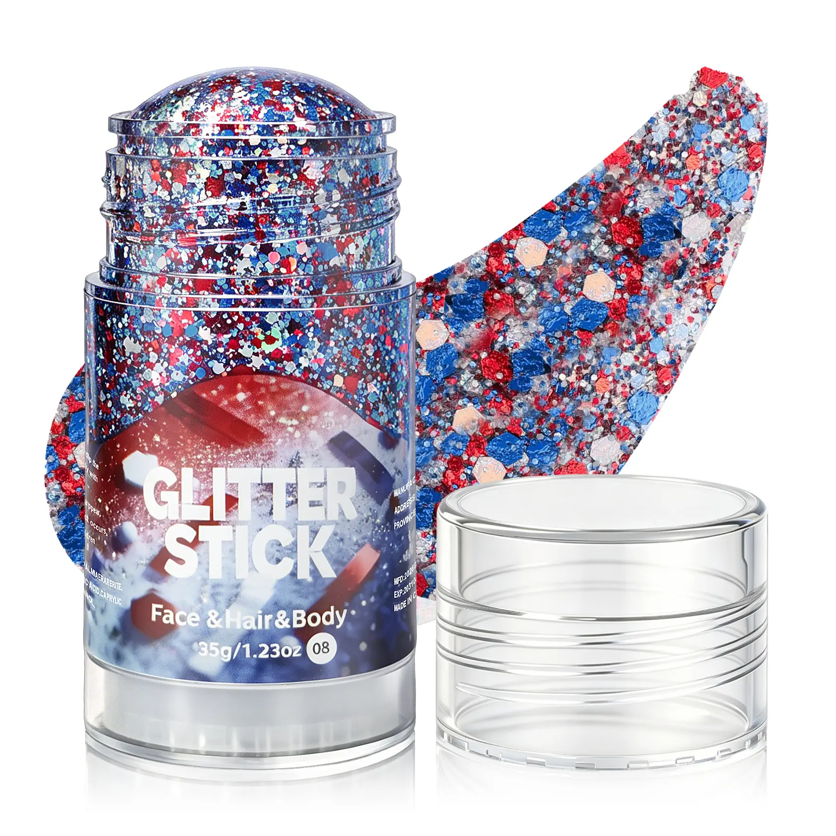 QIUFSSE 4th of July Face Body Glitter Stick for America 250th Anniversary, Red White and Blue Sparkling Hair Glitter, American Flag Makeup Accessories for Women Kids