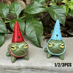 Charming Frog Statue Wearing Hat, Resin Mini Garden Figurine, Rustic Style, Fairy Tale Garden Decor, Garden Accessories, No Battery Needed, Outdoor & Indoor Use, Exterior Decorative Statues, Garden Sculptures Statues, Resin Animal Sculptures