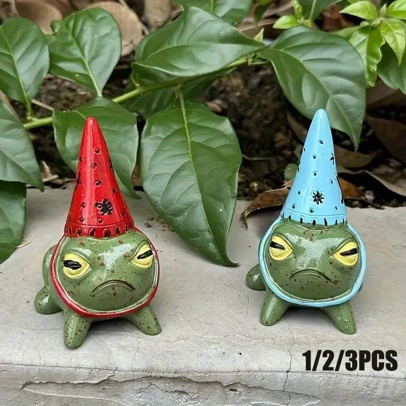 Charming Frog Statue Wearing Hat, Resin Mini Garden Figurine, Rustic Style, Fairy Tale Garden Decor, No Battery Needed, Outdoor & Indoor Use