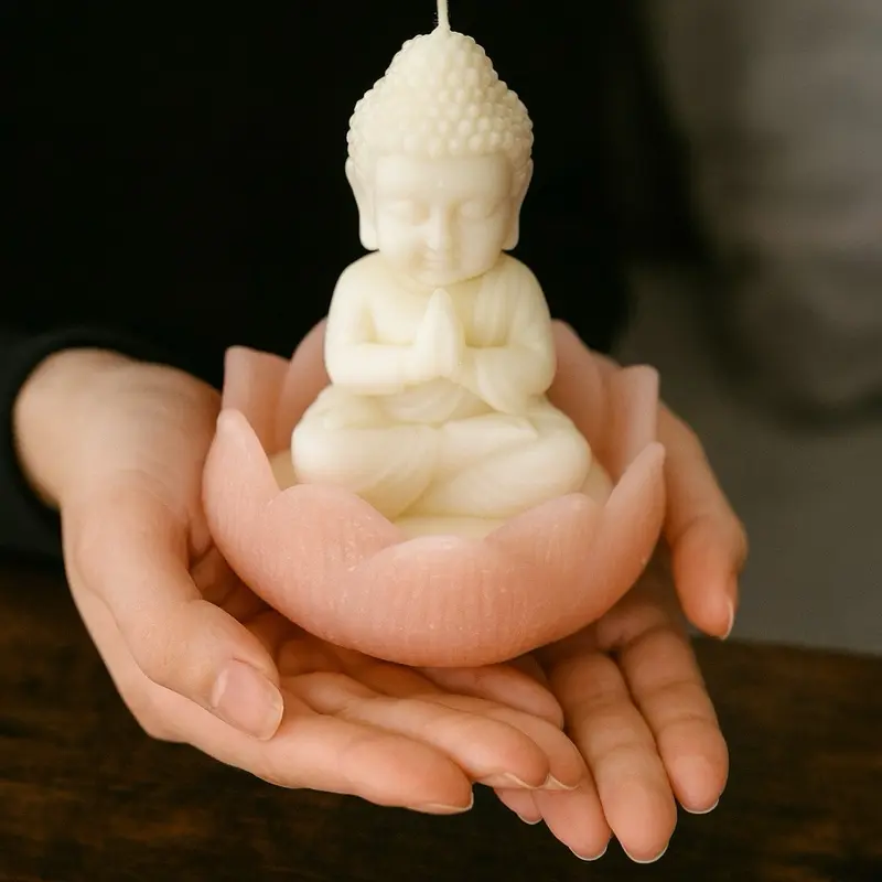 Decorative Buddha & Lotus Flower Candle - Handcrafted Zen Design for Spiritual Home Decor