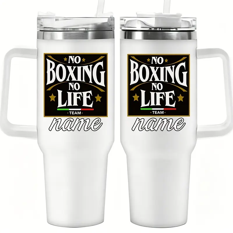 40oz Vacuum Insulated Stainless Steel Flask Tumbler with Handle - Vintage Boxing Quote Custom Name Print, Leak-Proof, Boxing Enthusiasts Birthday Gift Ideas, Personalized Travel Coffee Water Mug