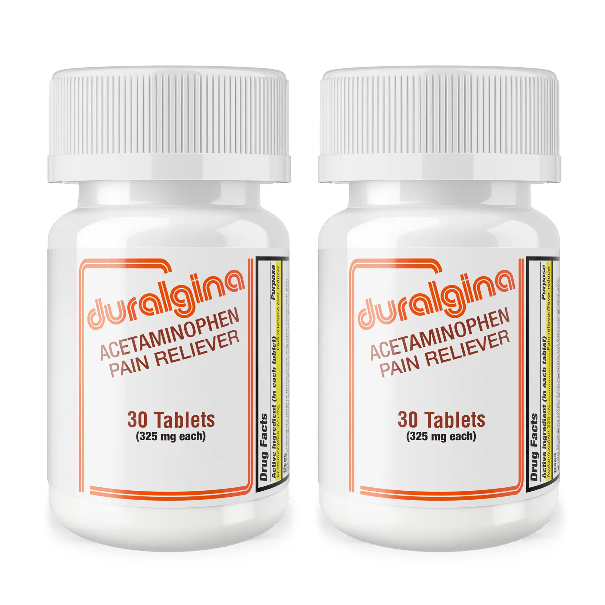 DURALGINA OTC Acetaminophen Tablets - Healthcare Pain & Fever Reducer, Fast-Acting, Stomach-Gentle, for Headache & Muscle Aches, Safe for Adults & Teens 12+, 30-Count 2-Pack