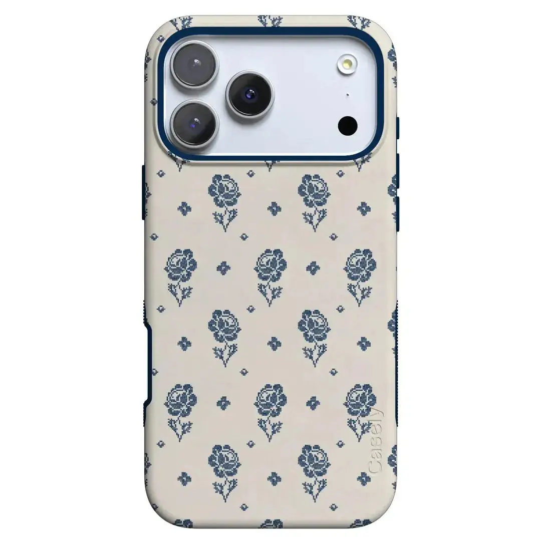 Casely iPhone 17 Pro Max Case | Seaside Stitch | Vintage Roses | Bold Protective Design | Compatible with MagSafe