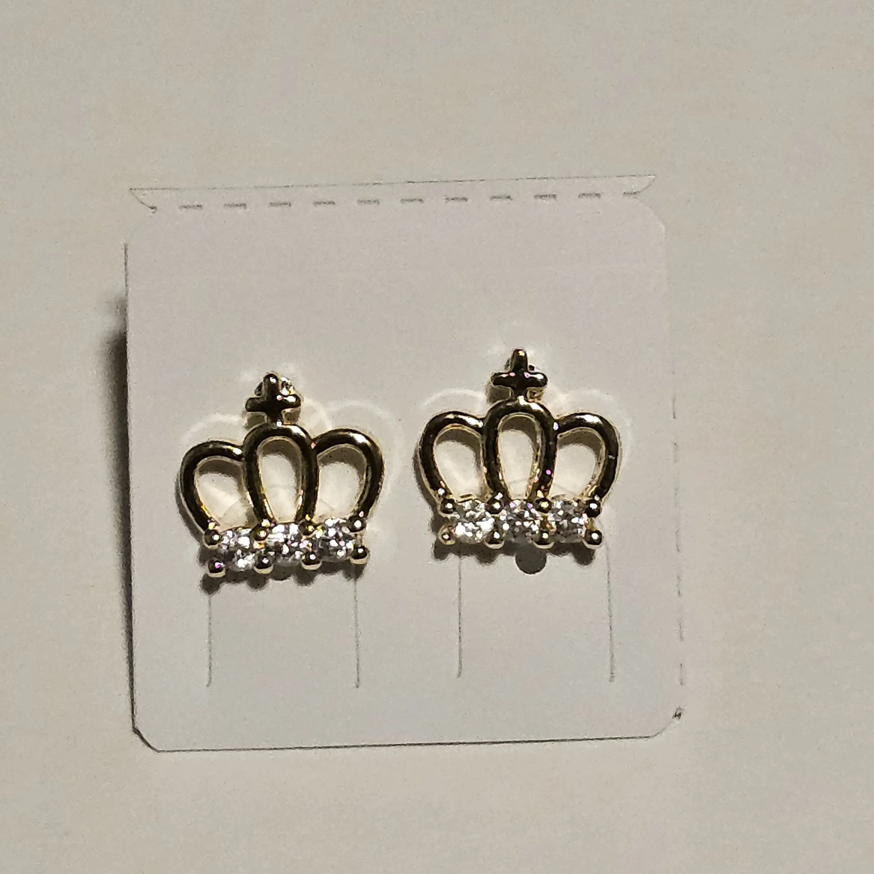 14K Gold Plated Crown Stud Earrings with Rhinestones | Dainty Sparkle Tiara Earrings for Women & Girls (1/4 Inch)