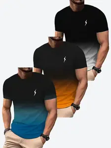 3-Pack Men's Sporty T-Shirts, Gradient Cool 3D Printed Short Sleeve Gym Tees, Casual Slim Fit Athletic Tops for All Seasons, Fitness T Shirt