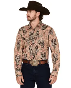 Cody James Men's Graysill Medallion Print Long Sleeve Snap Western Shirt - Cjho24w20-Blk