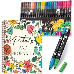 7×8.2in Adult Coloring Book Set for Relaxation, Spiral Bound Coloring Book for Women with 24 Colors Markers, Mindfulness Stress Relief 32 Patterns for Adults, Teens, Gift