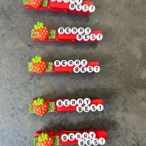 Berry Best Sports Clips for Softball ,volleyball  or cheer. Handcrafted Wooden Clothespins with Glitter & Plastic Charms - Perfect for Gymnastics, soccer, Basketball or any event! Set of 5 pins!