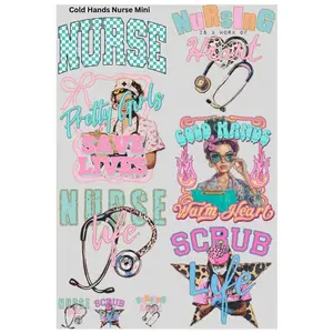 Cold Hands Nurse Mini DTF Transfer Gang Sheet 24.5" wide x 36" long. Direct To Film Mini Gang Sheet