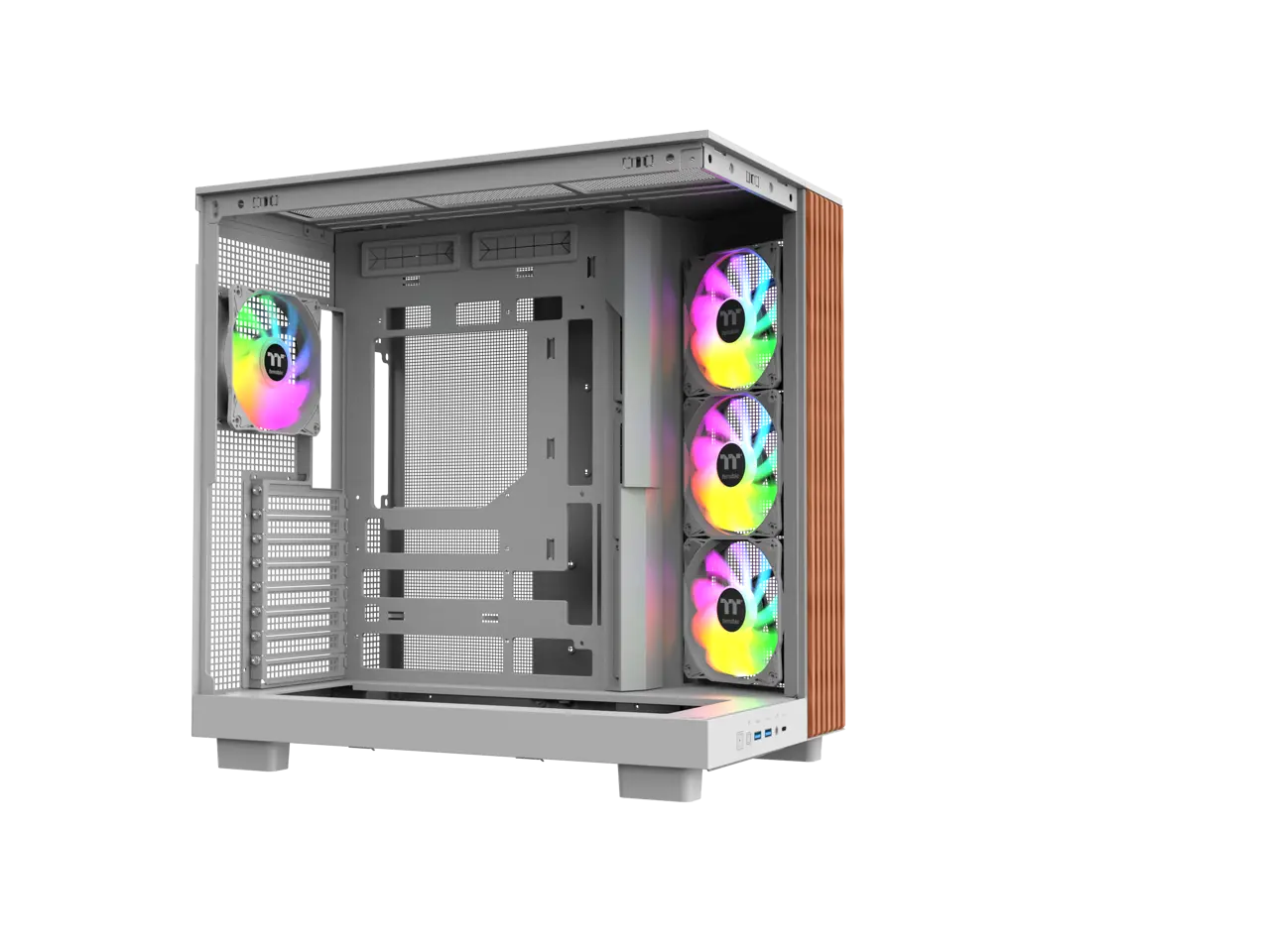 Thermaltake View 380 XL WS ARGB; Mid Tower Chassis; Side Wood Trim; 4x120mm ARGB Lite Fans Included; 360mm Radiator Support; 420mm GPU Clearance; 180mm Max PSU Length; 160mm Air Cooler Max Height; ATX/mATX/mITX; Hidden Connector Support