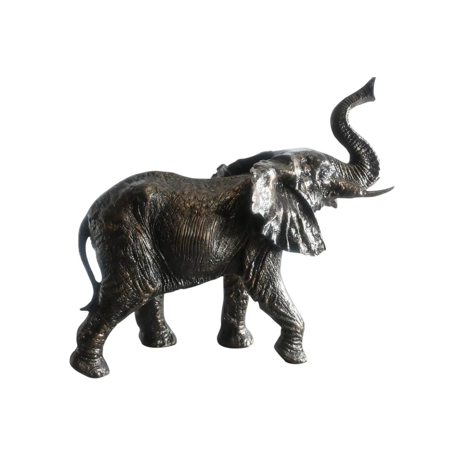 Handcrafted Aluminum Traditional Walking African Elephant Sculpture with Upward Trunk, 24"x12"x21"H, Decorative Garden & Room Decor, Bronze Finish