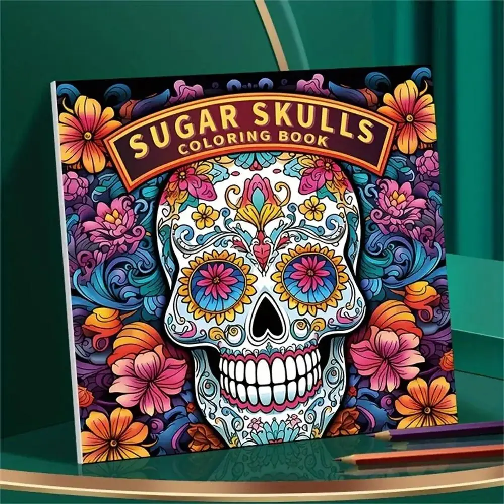 Sugar Skull Pattern Coloring Book, 1 Count 22 Pages Skull Graffiti Painting Drawing Art Book, Art Coloring Book, Kill Time Painting Drawing Art Book