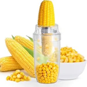 Corn Peeler & Stripper for Corn on the Cob, Safe Blade Hidden Inside, Oversized No-Mess Cup, Serrated Blade for Easy Kernel Removal – Prep Corn in Seconds Kitchen Stainless