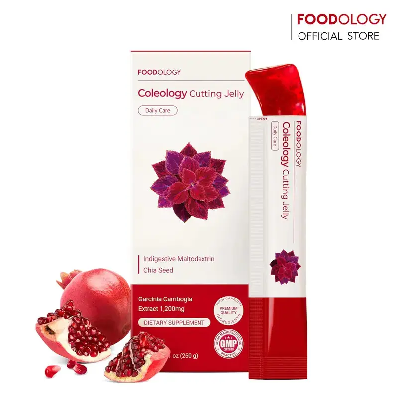 Foodology Coleology Cutting Jelly Sticks 10‑Pack, Refreshing Pomegranate Flavor | Supports Carbohydrate Metabolism & Smooth Digestion, with Garcinia Cambogia, Chia Seeds, Collagen, Hyaluronic Acid