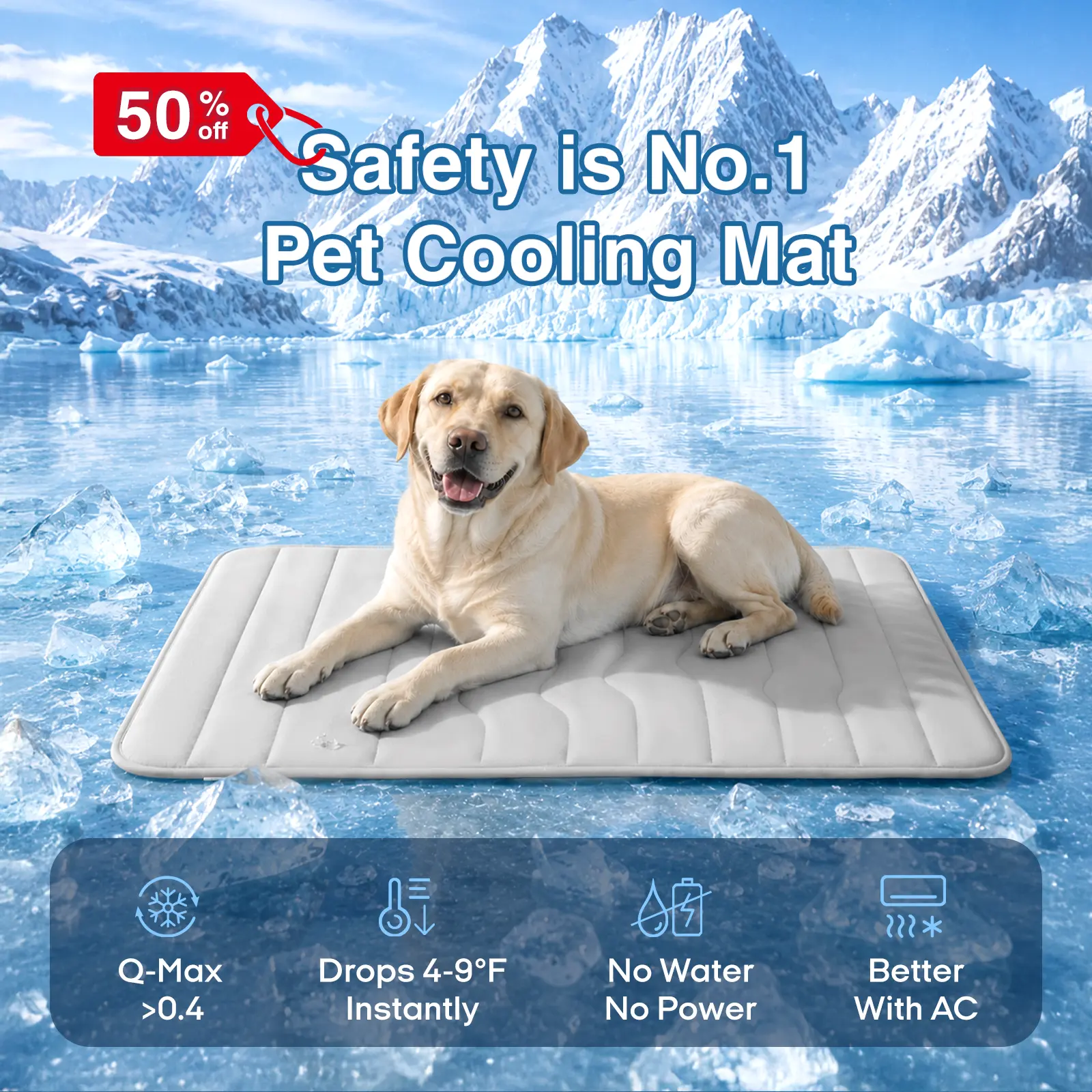 Vagascape Eco-Friendly Gel-Free Cooling Pet Mat for Large Dogs - Nylon & Cotton Geometric Design, 1 Inch Thick, Portable Machine-Washable Durable Pad with Cooling Sleep & Heat Dissipation, Year-Round Use for Hikes & Camping