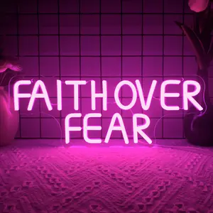 Faith Over Fear Neon Signs for Wall Decor,Dimmable Positive Jesus Neon Light,USB Neon Light for Man Cave Bedroom Birthday Party Classroom Backdrop Decor Aesthetic