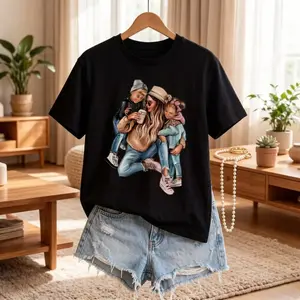 Women's Vintage Graphic Tees - Mom & Kids Family Love Oversized T-Shirt| Mother's Day Gift Trendy Tops