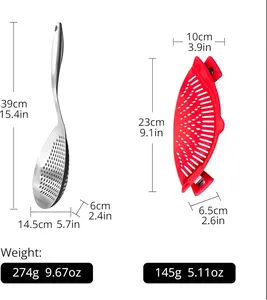 Stainless Steel Skimmer Spoon with Silicone Clip-On Strainer – Multi-Purpose Pasta Strainer, Spider Ladle, Pot Drainer Tool – Heat Resistant & Easy to Clean
