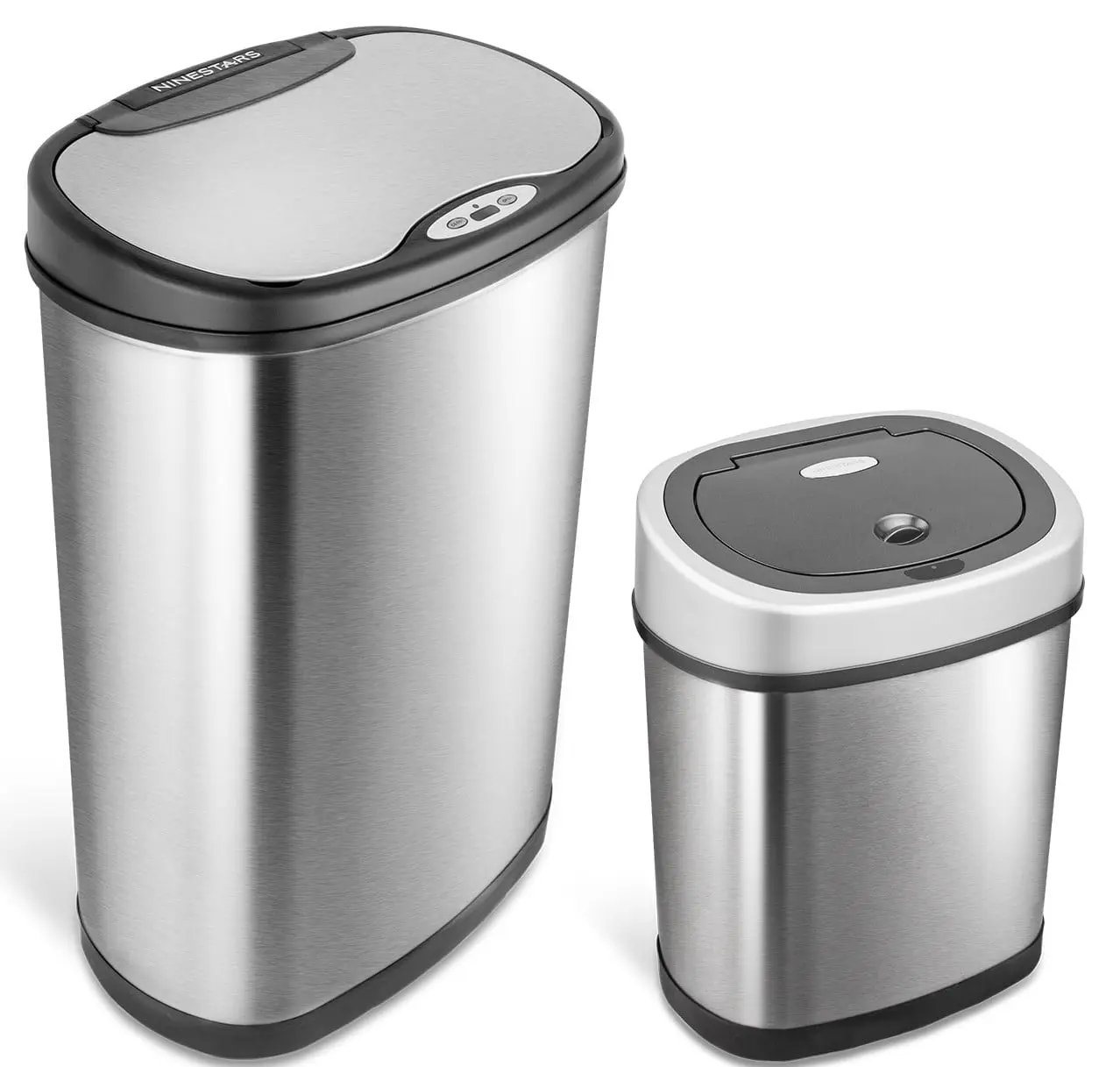 Nine Stars Automatic Kitchen Trash Can Combo, 13 Gallon + 3 Gallon Stainless Steel, Motion Sensor Hands-Free Soft-Close Lid Garbage Bin, SIlver
