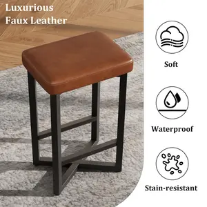 Industrial Style Accent Kitchen Stools for Home Bar, Dining Room, Bar Stools Set of 2/4, 24.6" Counter Height Backless Barstools, Upholstered PU Leather Seats with Metal X-Frame & Footrest