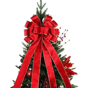 Christmas Tree Topper,48x13 Inches Velvet Toppers Bow,Large Decorative Bows for Christmas Decoration (Red)