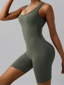 Qfen Sport Seamless Women's Unitard, Back Cut-Out Design, Slim-Fit Sleeveless Top, Stretchable Activewear, Comfortable for Active Lifestyle & Casual Wear