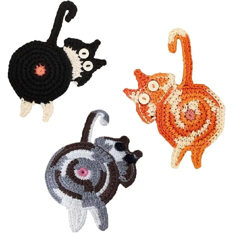 Cat Gifts for Cat Lovers 3PCS Cat Coaster Woven Creative Cute Cat Coaster Insulation Coaster Coffee and Tea Coaster Desktop Gifts