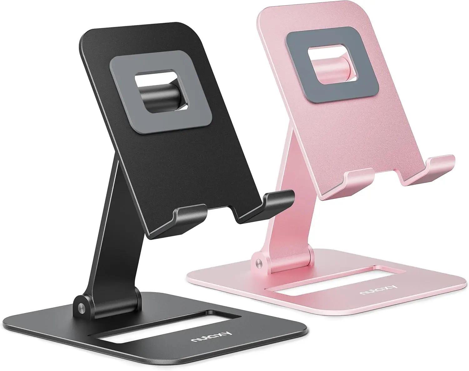 2 Pack Dual Folding Cell Phone Stand, Fully Adjustable Phone Holder for Desk, Compatible with iPhone 17 16 15 14 13 12 11, Nintendo Switch, All Phones, Black & Rose Gold